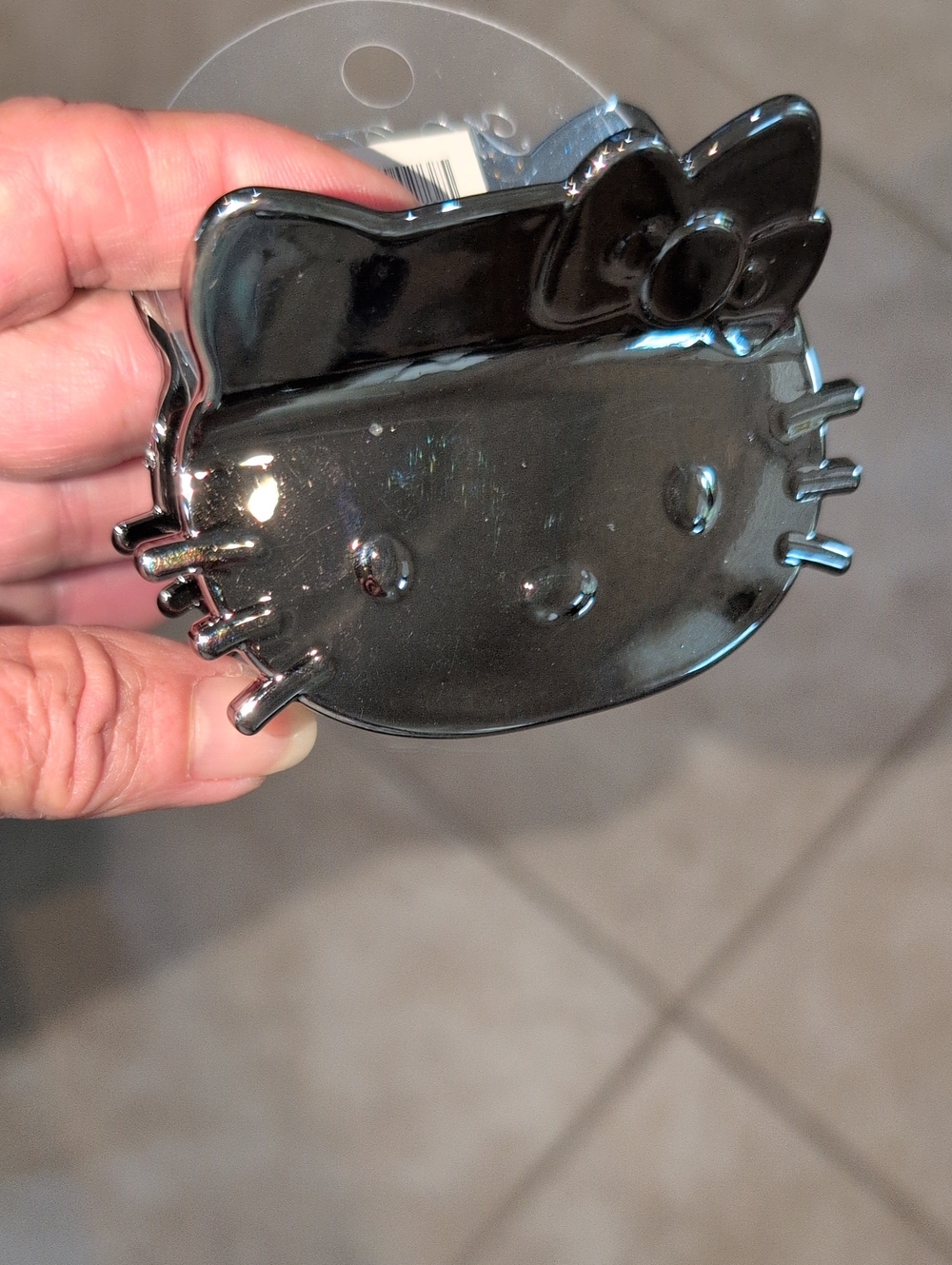 Hello Kitty Shiny Black Metallic Cat Face Hair Clip